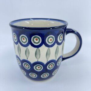 vintage boleslawiec polish pottery mug "peacock" pattern handcrafted